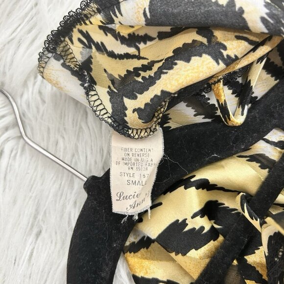 VTG Lucie Ann Satin Slip Nightgown Animal Print Black Lace Low Back USA Made Am - Picture 11 of 14